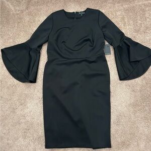 Elegant Black Flare Sleeve Scuba Dress